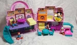 Disney Minnie Mickey Mouse Foldout Dollhouse With Furniture + Dolls Lot | eBay