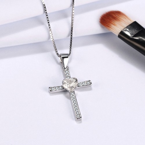 Cross Heart Pendant Necklace for Women Sterling Silver Cz Ginger Lyne Collection - Picture 2 of 6