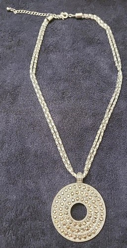 Faux-Marcasite Circle Pendant Silver-Tone | 17" Necklace  - Picture 1 of 8