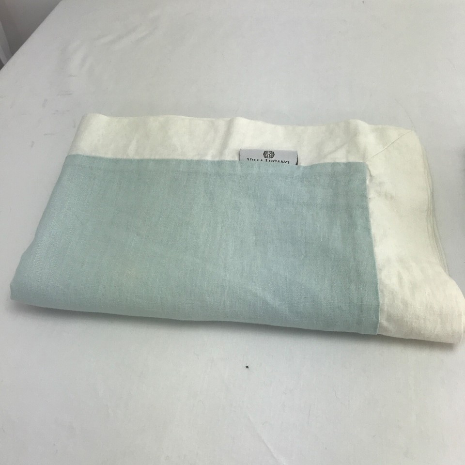 VILLA LUGANO Blue & White Linen Blend Set of Two Standard/ Queen Pillow