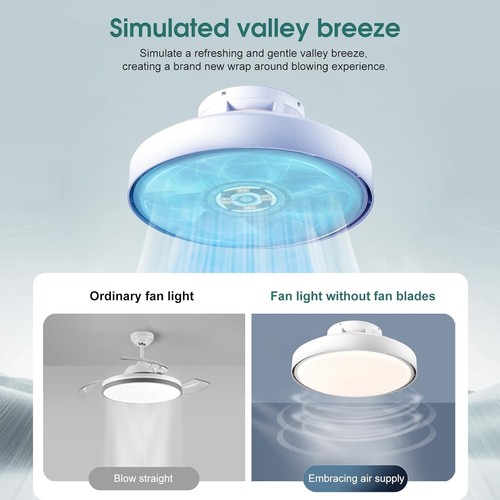 Low Profile Ceiling Fan with Light,18.9" Bladeless Flush Mount Ceiling Fan - Picture 7 of 7