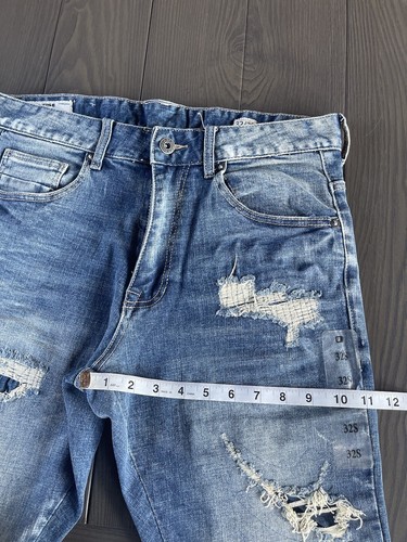 Smoke Rise Moto Jeans Mens 32x30 Blue Wash Ripped Distressed Streetwear Denim - Picture 10 of 19