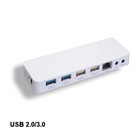 KNTK USB 3.0/2.0 4 Ports Docking Station Hub RJ45 Audio Mic for PC Laptop Notebo