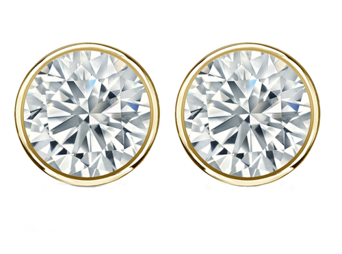 Pendientes redondos de diamantes reales cultivados en laboratorio de 3/4 quilates bisel D/VVS de oro amarillo de 14 K - Imagen 2 de 3