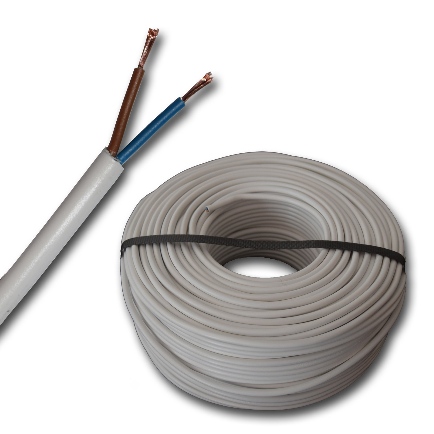 m - Flexible Kunststoff PVC Leitung H05VV-F 2x1,5 mm² weiß 100m H05VVF m - Flexible Kunststoff PVC Leitung H05VV-F 2x1,5 mm² weiß 100m H05VVF