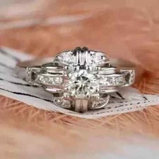 2Ct Round Cut Lab-Created Diamond Engagement Ring 14K White Gold Plated Silver