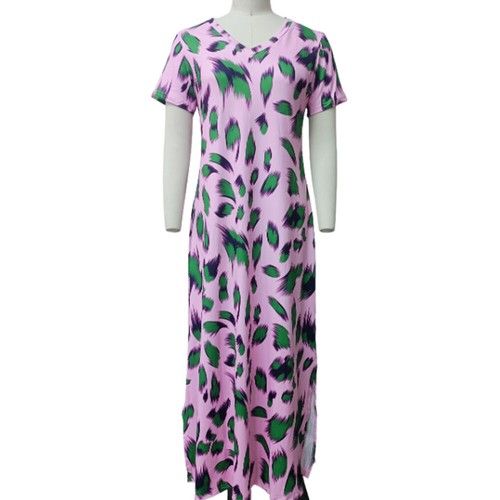 Women Summer Dress V Neck Loose Dresses Printed Beach Holiday Maxi Dress - Picture 8 of 20