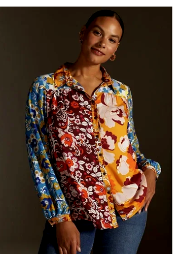 Maeve by Anthropologie 2X Button Down Shirt Contrasting Florals