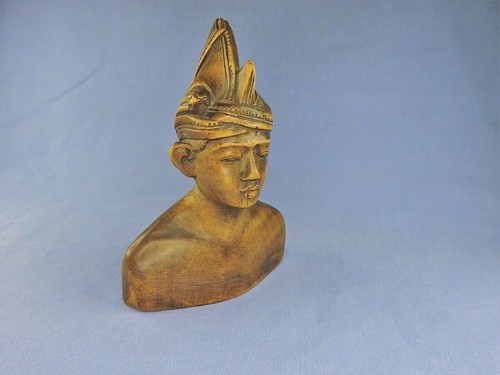 Busto de madera tallada indonesia vintage de joven - Imagen 2 de 12