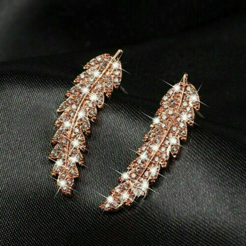 Feather Studs Sterling Silver Leaf Earrings Fashion Gift For Ladies Girls Women - Picture 4 of 8