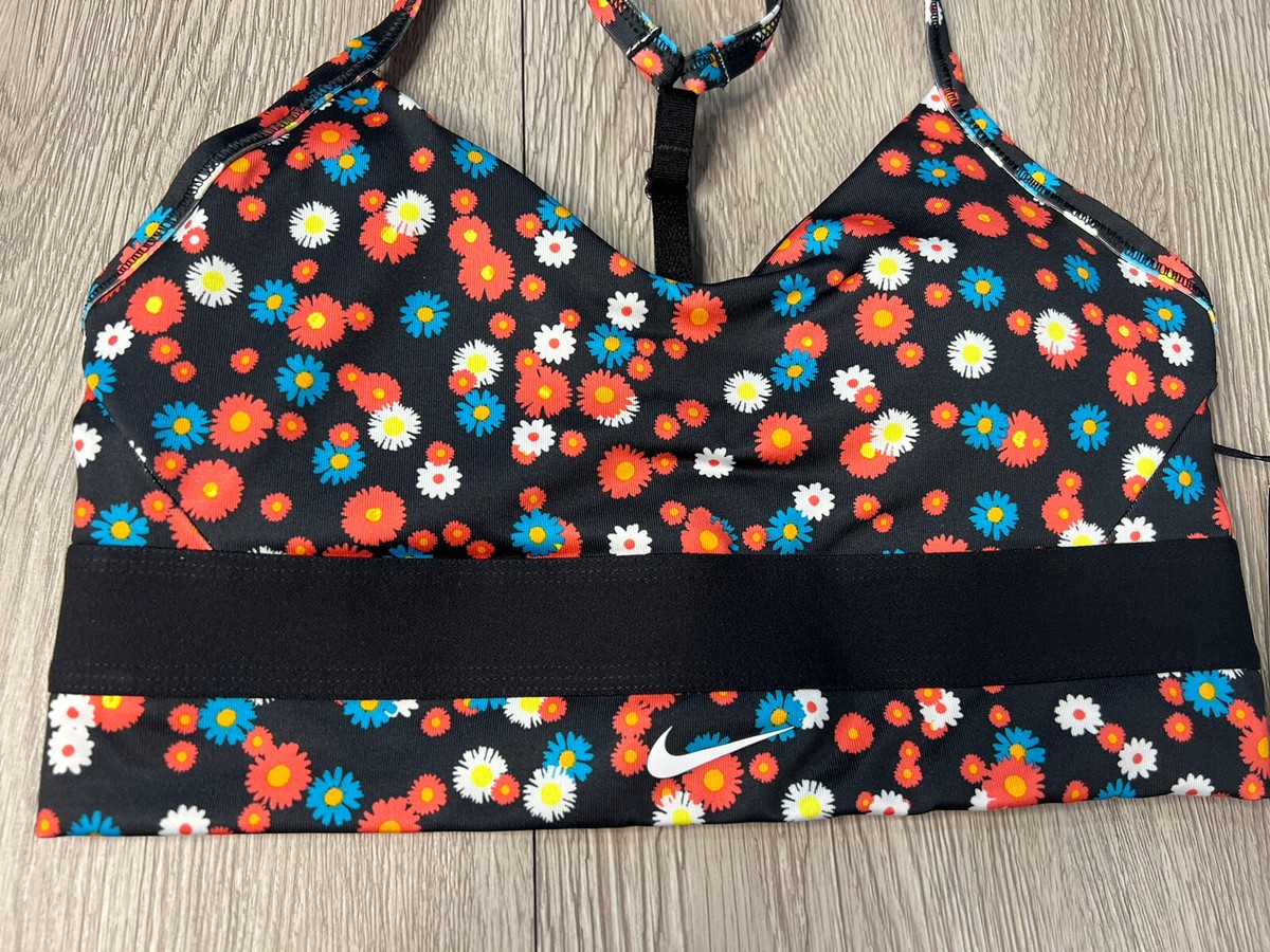 Nike Indy Sports Bra Black with Flowers Lightweight Performance Size Small  NWT