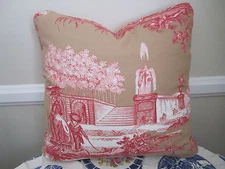 Gorgeous Pierre Deux Pillow Versailles Tan Pink Red Taupe French Country Toile