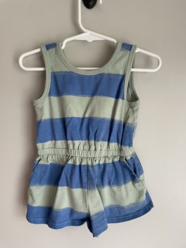 Tea Collection Girls Size 2T 2 Striped Blue Teal Wrap Shorts Romper One Piece - Picture 1 of 2
