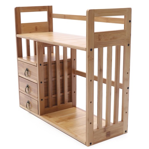 Bamboo Desktop Bookshelf Organizer, Adjustable Office Desk Storage Shelf Rack - Picture 2 of 11