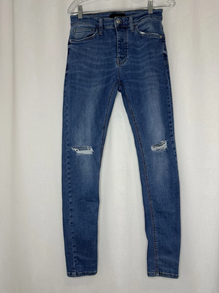 Pantalones de mezclilla Forever 21 para hombre 28/32x31 azules ajustados cónicos desgastados Foto 3 de 4