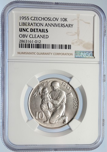 1955 TCHÉCOSLOVAQUIE soldat à prix réduit et famille LIBÉRATION argent 10 couronnes neuf dans son état i105892