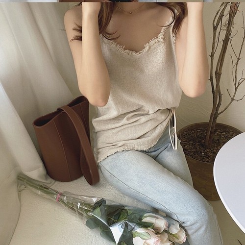 Women Plain Linen Tank Tops Vest Camisole V Neck Ripped Trim Sexy Undershirt New - Picture 11 of 12