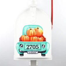 Mailbox Magnet Partial Cover Tailgate Vintage Teal Truck with Pumpkins Custom