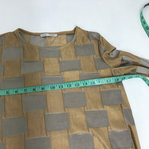 Zara Stunning Gold Silver Check Asymmetric Stretchy Dress Small - Picture 8 of 11