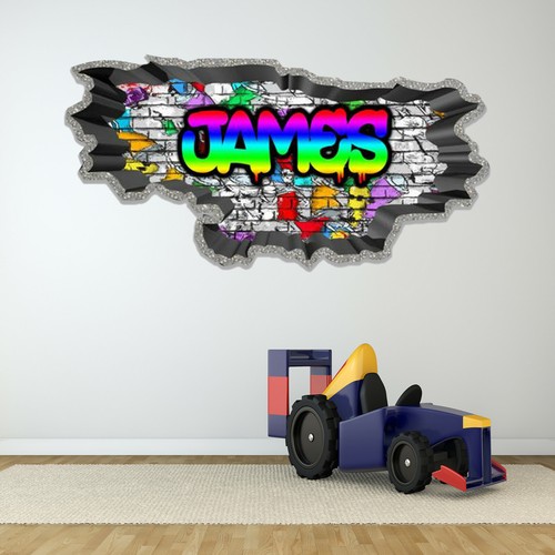 MySticky personalisierter Name 3D Graffiti Wandtattoo - tiefer Betonrand Aufkleber - Bild 52 von 57