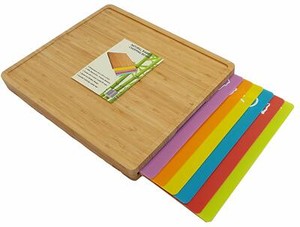 Extra Large Bamboo Chopping Board With 6 Flexible Cutting Mats Set
