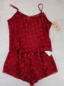Red-Hearts-Lingerie-Cinema-amp-Etoile-Pajama-Shorts-amp-Cami-Sheer-Size-L