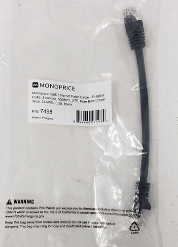 Monoprice Cat6 Ethernet Patch Cable, 0.5ft Black - Ships Today! - 第 1/3 張圖片