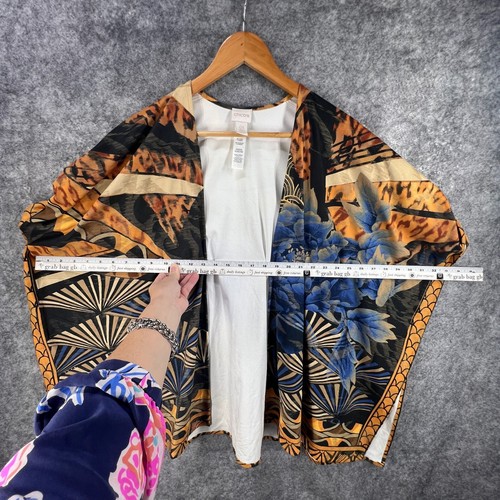 Chicos Jacket One Size Earthy Microsuede Floral Geo Poncho Kimono Open Cardigan - Picture 9 of 11