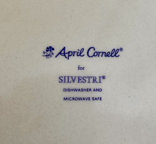4 Vtg April Cornell Plates For Silvestri Colorful Rim Stripe On Beige D&M Safe - Picture 3 of 4