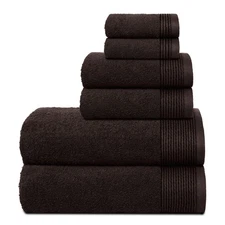 100% Cotton Towel Set 6 Pack 2 Bath 2 Hand 2 Washcloths Brown Soft