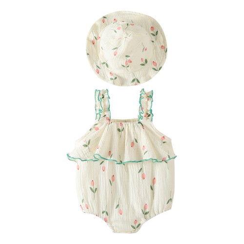 Bebé Niñas Mamelucos Con Sombrero Suave Verano Trajes Fotografía 2 Piezas Conjunto de Fiesta - Imagen 15 de 24