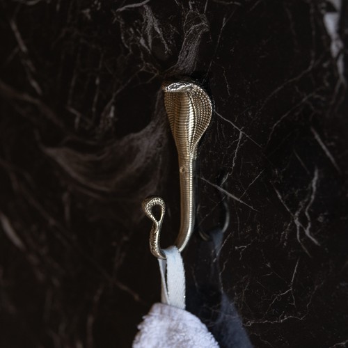 Cobra Wall Hook – Exotic German Silver Snake Hanger – Handmade Wildlife Decor - Picture 3 of 12