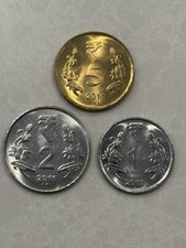 3 India 1, 2, 5 Rupee Coins 2011 UNC #16