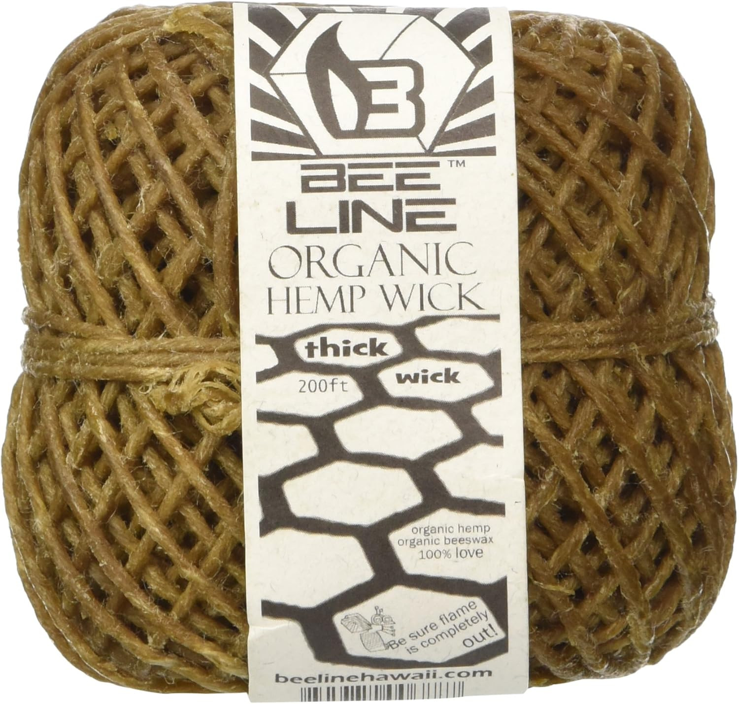 Bee Line Hemp Wick 200 FT Spool Thick Gauge, Brown, 200 Foot