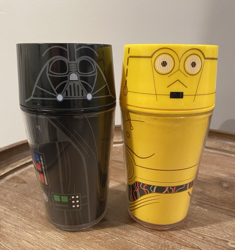 Star Wars Black Darth Vader & Yellow C3PO Cup Bottle Lid Zak! No Straws - Foto 1 di 5