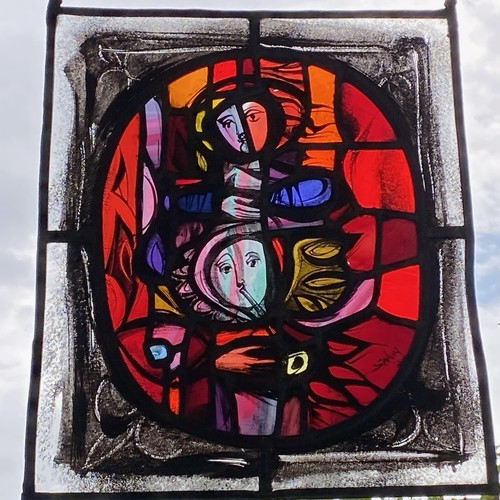 Harvey Salvin - Stained Glass Panel Art - Mother And Son - Signed - 36 x 44 cm