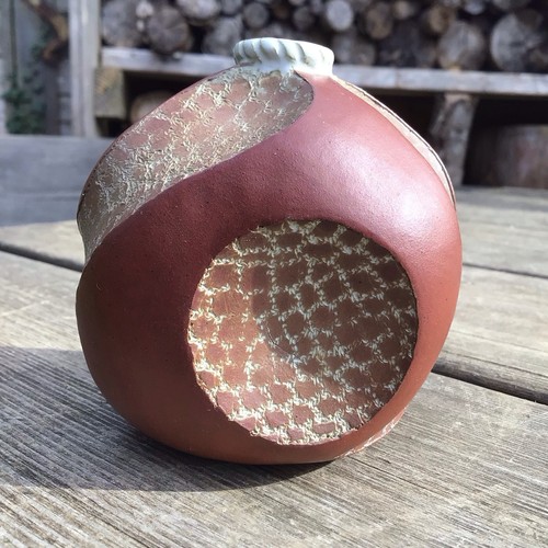 Vintage Abstract Carved Studio Pottery Bud Vase Marked RG To The Base - Picture 9 of 11