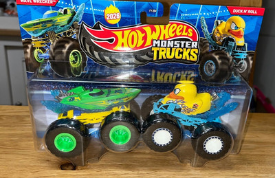 Hot Wheels Monster Trucks Demolition Doubles Wave Wrecker Vs Duck n Roll