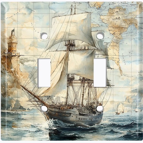 Interruttore luce metallo presa copertura piastra parete decorativa mare mare nave mappa OCN107 - Foto 35 di 35