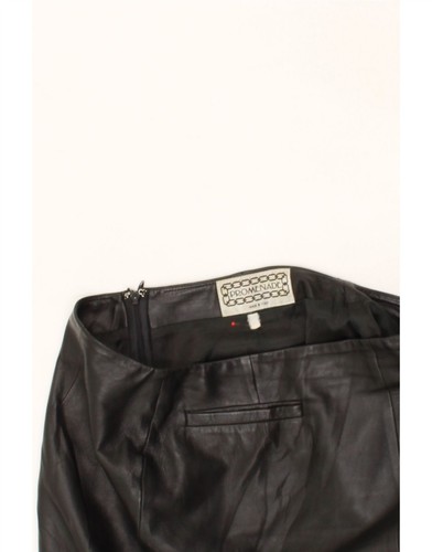 VINTAGE Womens Leather Skirt W30 Medium Black Leather CD62 - 第 3/3 張圖片