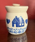VTG Studio Pottery W/Blue House Hearts 4.5 inches tall