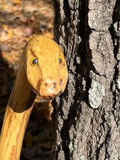 Chainsaw Carved Snake Walking Cane Stick Men Women Palm Hickory Wooden Curves