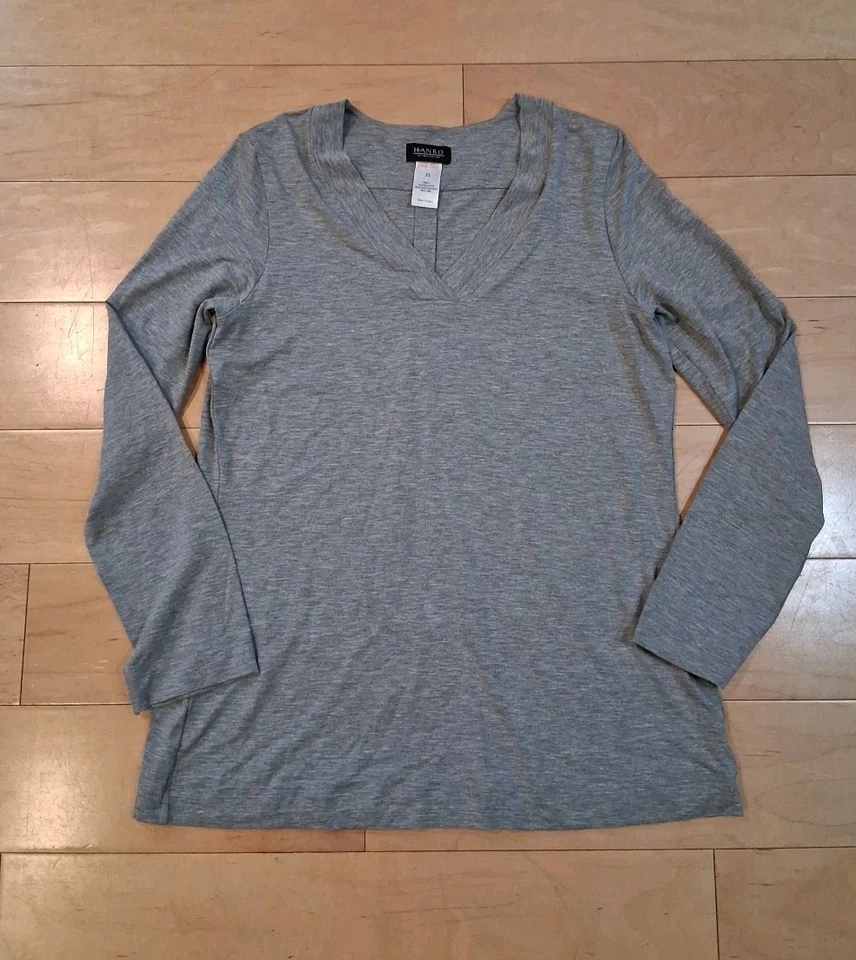 Hanro Womens Pajama Set Grey Long Sleeve Shirt Pants Stretch PJ Casual Lounge XS - Image 2 of 4