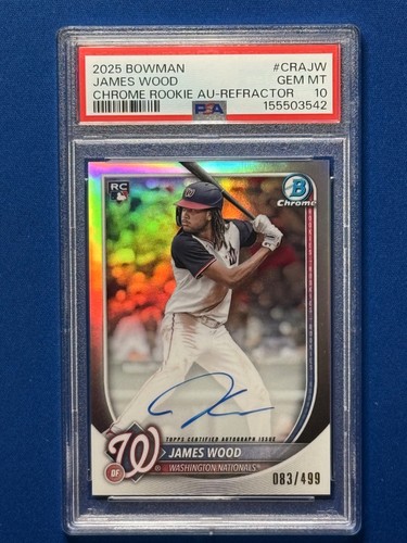 2026 Bowman Chrome James Wood #CRA-JW Refractor 083/499 PSA 10