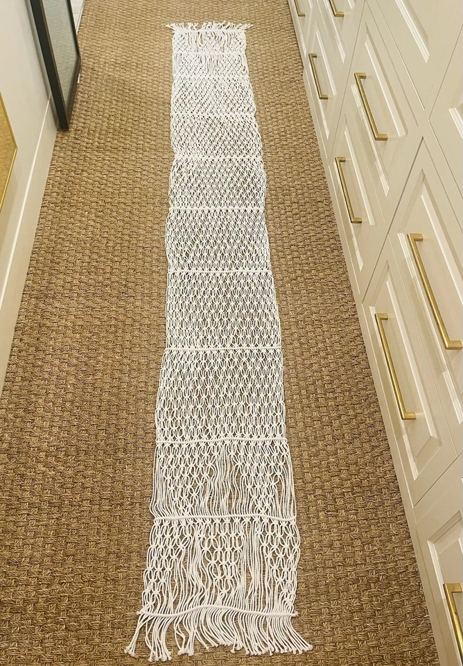 Retro 1970s Style Ivory Cotton Macramé Long Table Runner-Boho-14” x 108” - Image 3 of 3