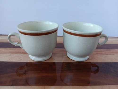 2 Hearthside Casual Elegance Stoneware Coffee Tea Cup Brown Band Stripe Japan