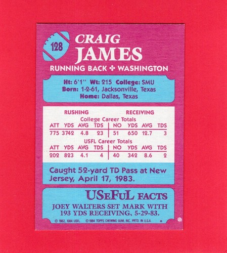 1984 Topps USFL Football (#1-132) - Pick A Card, NM condition - Picture 248 of 256