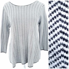 FRNCH Herringbone Swing Top Career Casual Shirt 3/4 Sleeves Black White Knit