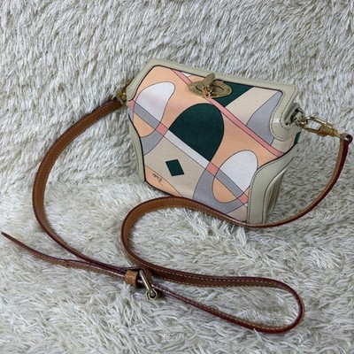 Emilio Pucci Shoulder Bag Crossbody 2Way Canvas Leather Turn Lock Logo Engraved