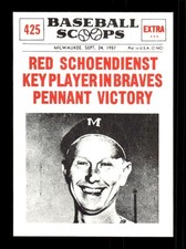 1961 Nu-Cards Baseball Scoops #425 Red Schoendienst - NM-MT+